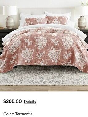 Terracotta Floral Quilt Comforter Set - Soft Quilted Bedding